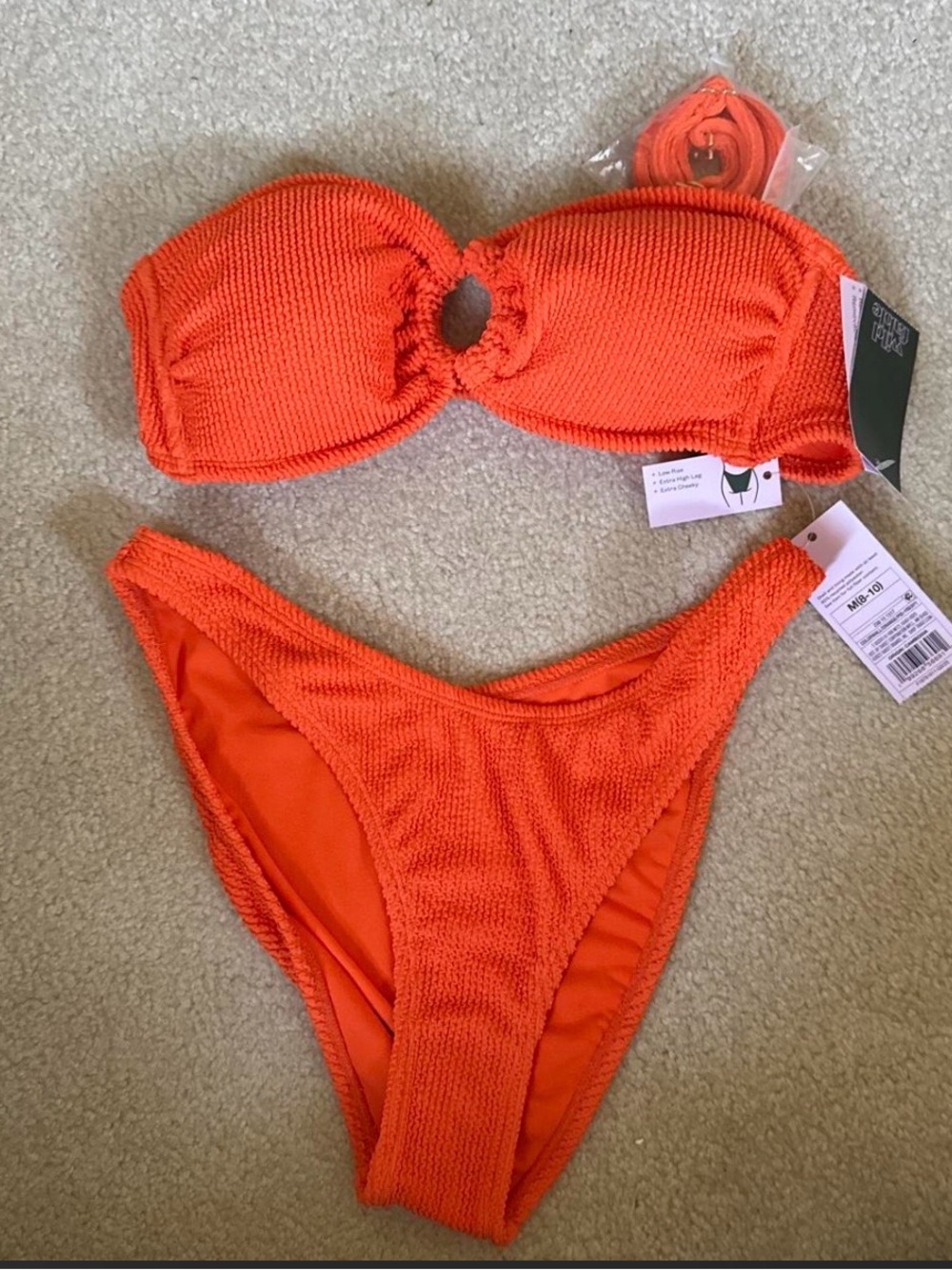 wild fable Orange Textured Bandeau Bikini Set with Keyhole Detail